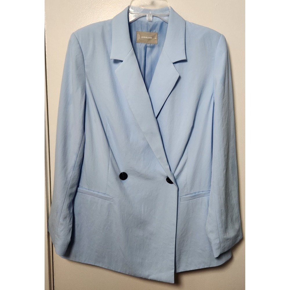 Everlane The Drapey Blazer Pastel Blue Double Breasted Size 12 Lined Boyfriend - Picture 2 of 14